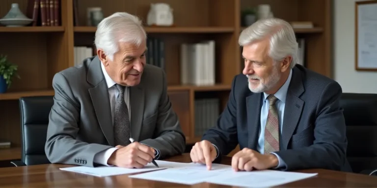 elderly people at a law office working on a living trust