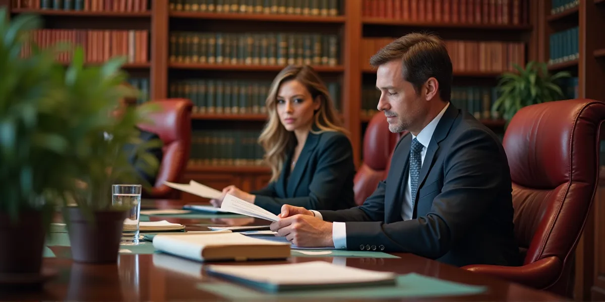 people at a law office rich colors of a lw office with legal books and probate costs