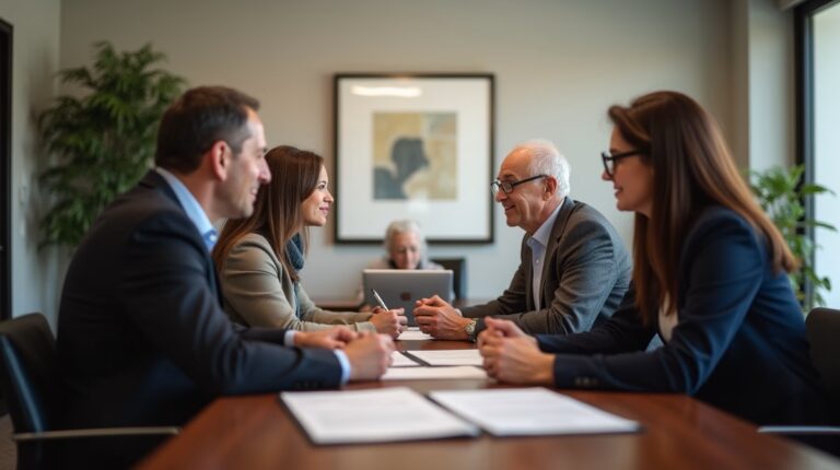 The probate staff working under Managing Partner Steven Farley Bliss focused on Riverside County probate matters is shown meeting with clients in our Southern California office addressing critical legal details discussing Probate of Will vs Administration