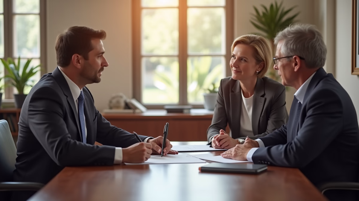 The probate staff working under Managing Partner Steven Farley Bliss focused on Riverside County probate matters is shown meeting with clients in our Southern California office addressing critical legal details discussing What is a Probate Overbid Hearing