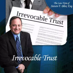 Attorney Steve Bliss holding a legal document labeled Irrevocable Trust.